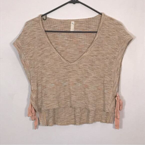 Free people movement cream tan crop top loungewear size S - Picture 3 of 6